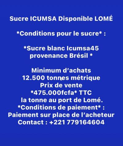 Sucre ICUMSA Disponible à Lomé TTC
