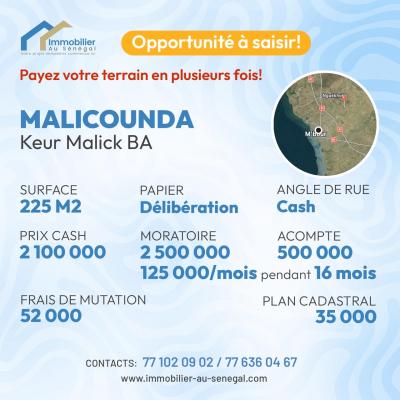 Terrain 225 mètres carrés à vendre à Malicound